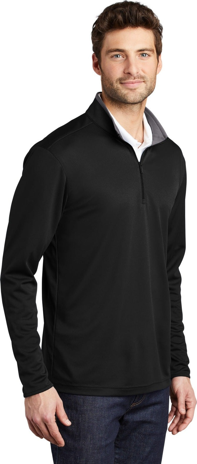 Black/Steel Gy Port Authority Silk Touch Performance 1/4-Zip K584