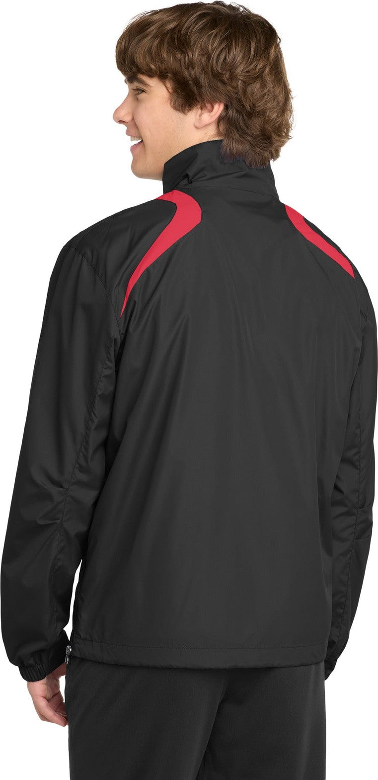 Black/True Red Sport-Tek 1/2-Zip Wind Shirt. JST75