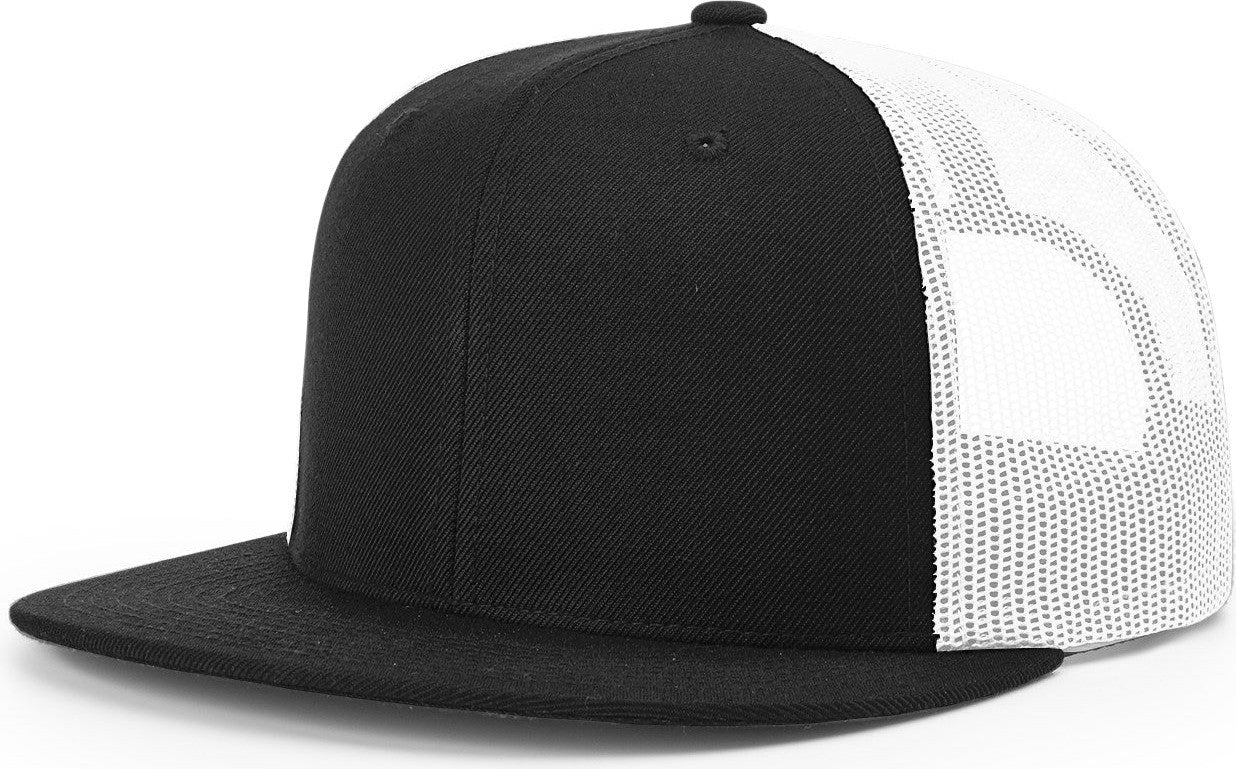 Black/White Acrylic-Wool Blend Flatbill Trucker
