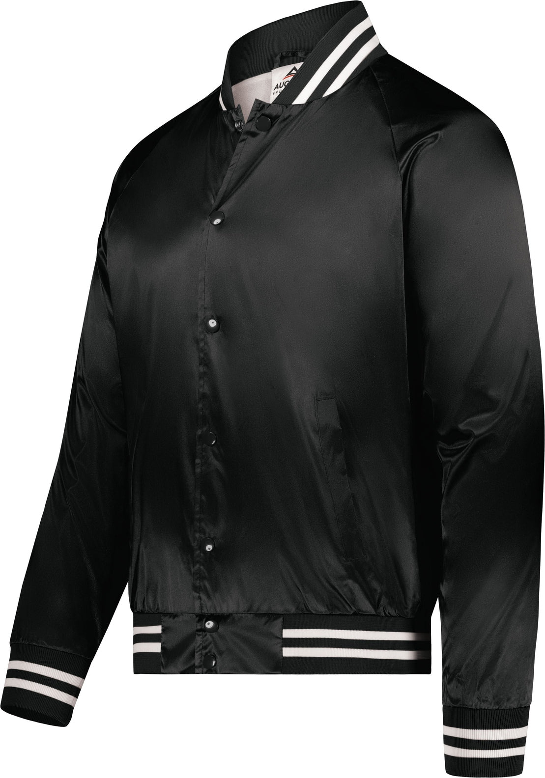 BLACK/WHITE SATIN BASEBALL JKT/STRIPED TRM