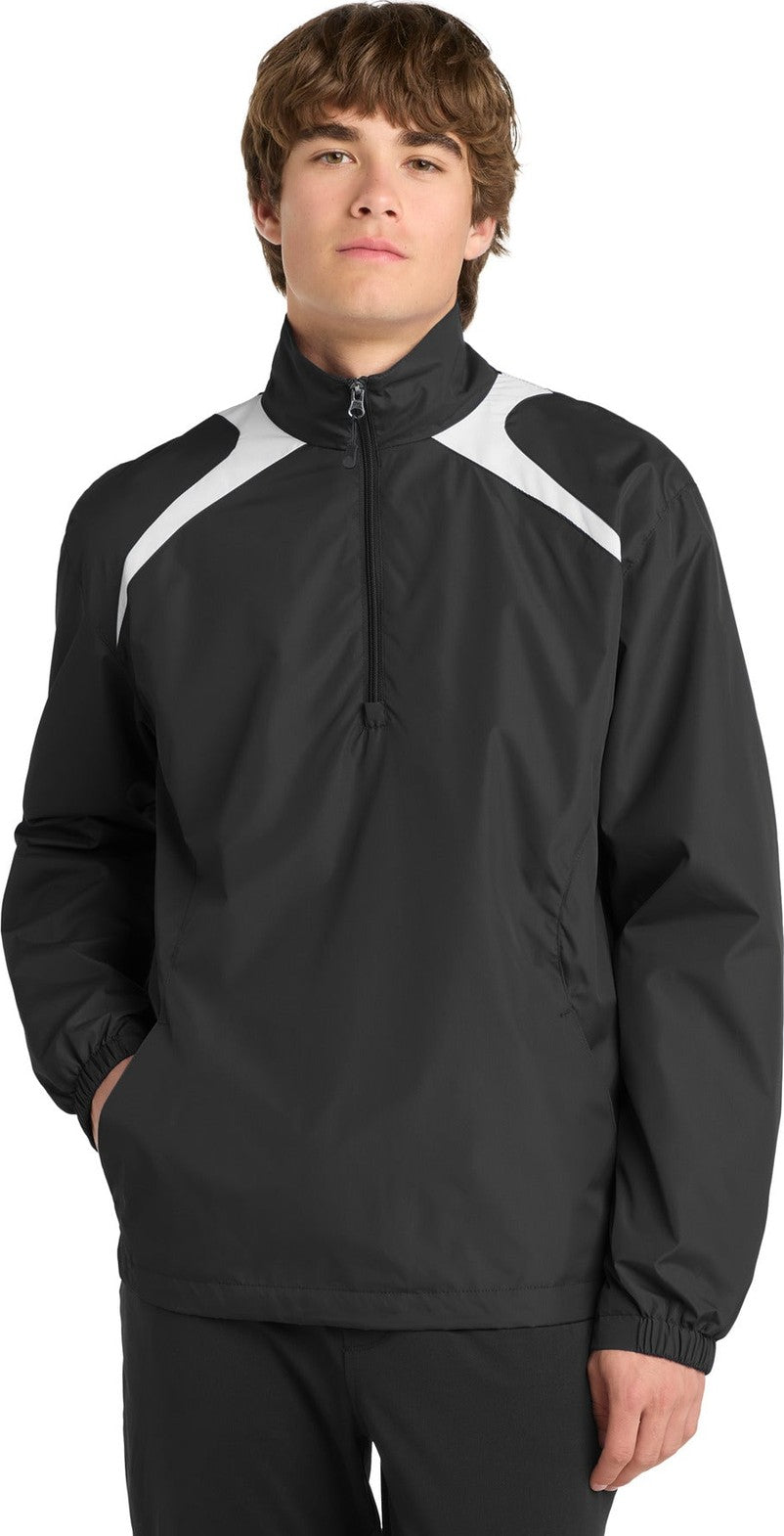 Black/White Sport-Tek 1/2-Zip Wind Shirt. JST75