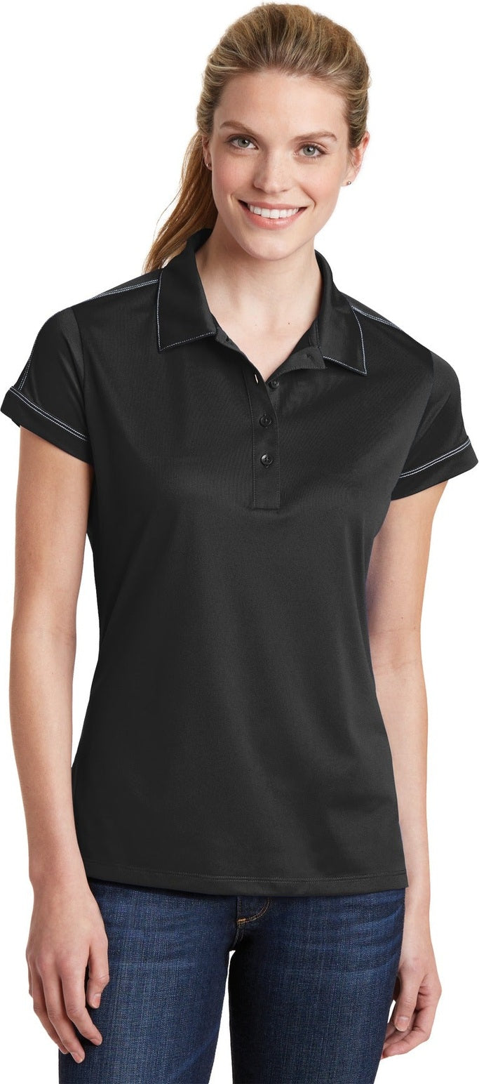 Black/White Sport-Tek Women's Contrast Stitch Micropique Sport-Wick Polo. LST659