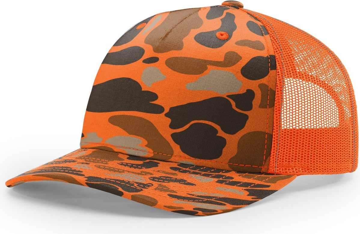 Blaze Duck Camo/Blaze Printed Five Panel Trucker