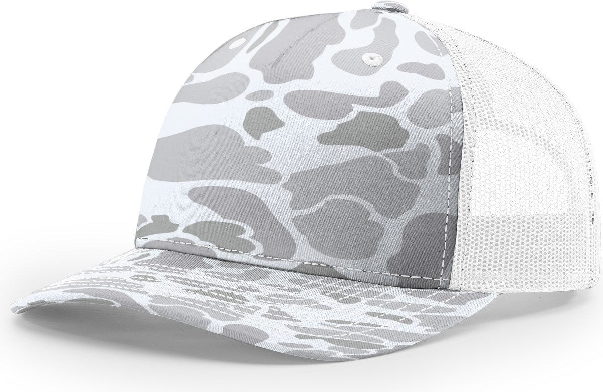 Blizzard Duck Camo/White Printed Five Panel Trucker
