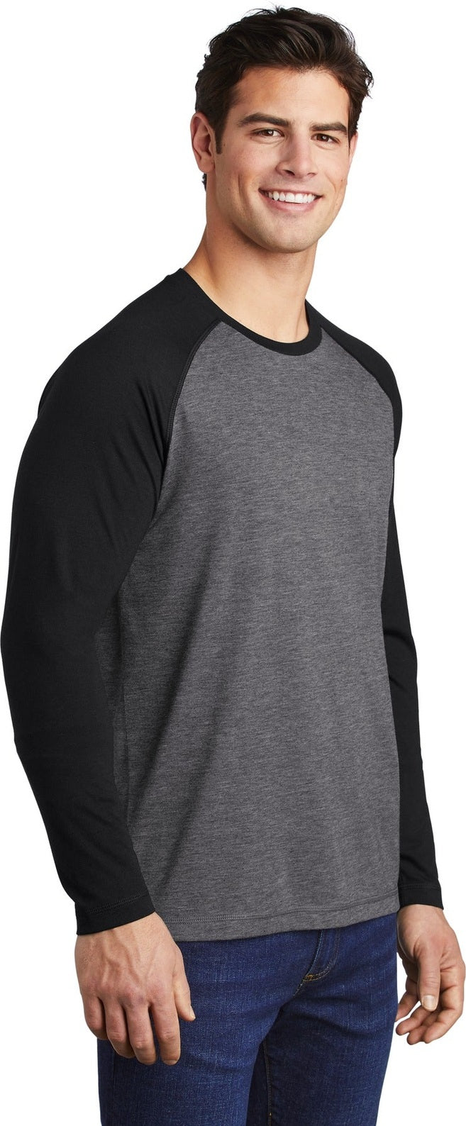 Blk TS/Dk Gy H Sport-Tek PosiCharge Long Sleeve Tri-Blend Wicking Raglan Tee ST400LS