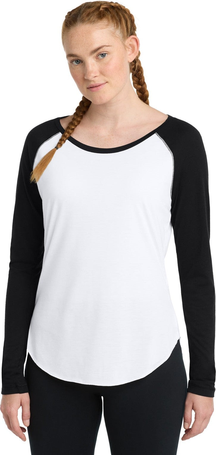 Blk TS/Wht TS Sport-Tek Women's PosiCharge Long Sleeve Tri-Blend Wicking Scoop Neck Raglan Tee LST400LS