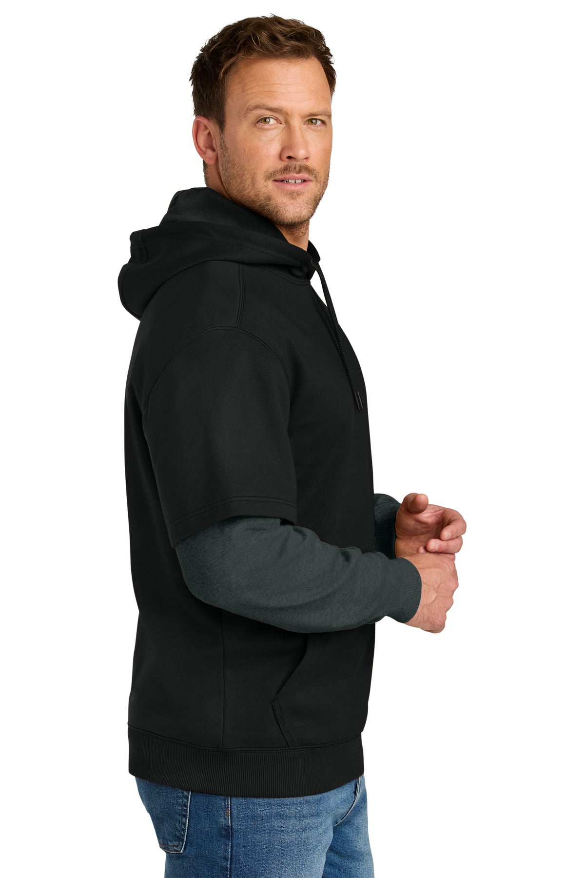 Blk/CharHt CornerStone Tough Fleece Layered Hoodie CSF632
