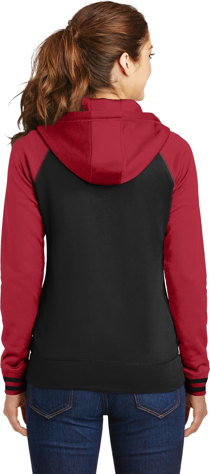 Blk/Deep Red Sport-Tek Women's Sport-Wick Varsity Fleece Full-Zip Hooded Jacket. LST236