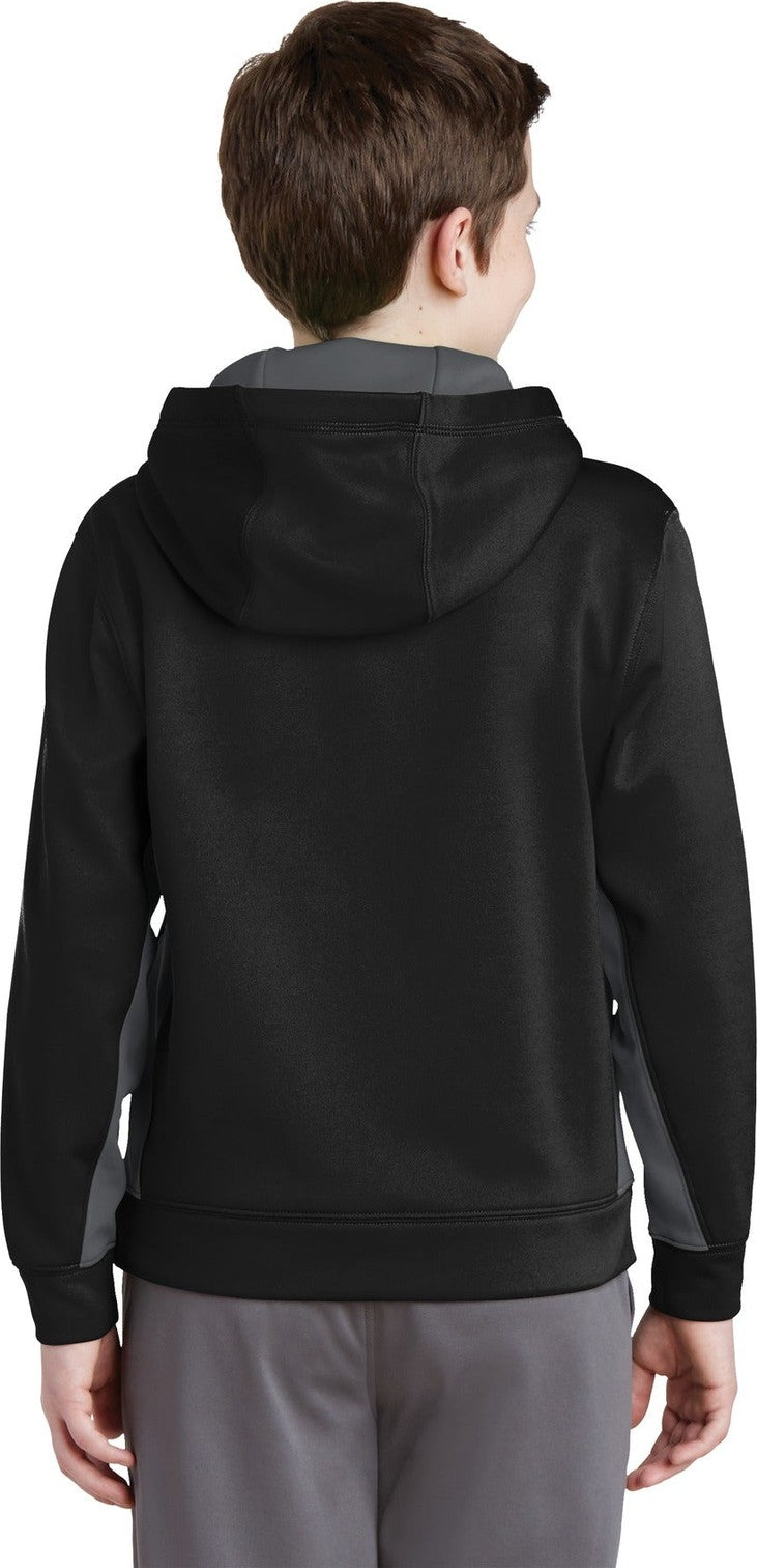 Blk/Dk Smk Gry Sport-Tek Youth Sport-Wick Fleece Colorblock Hooded Pullover. YST235