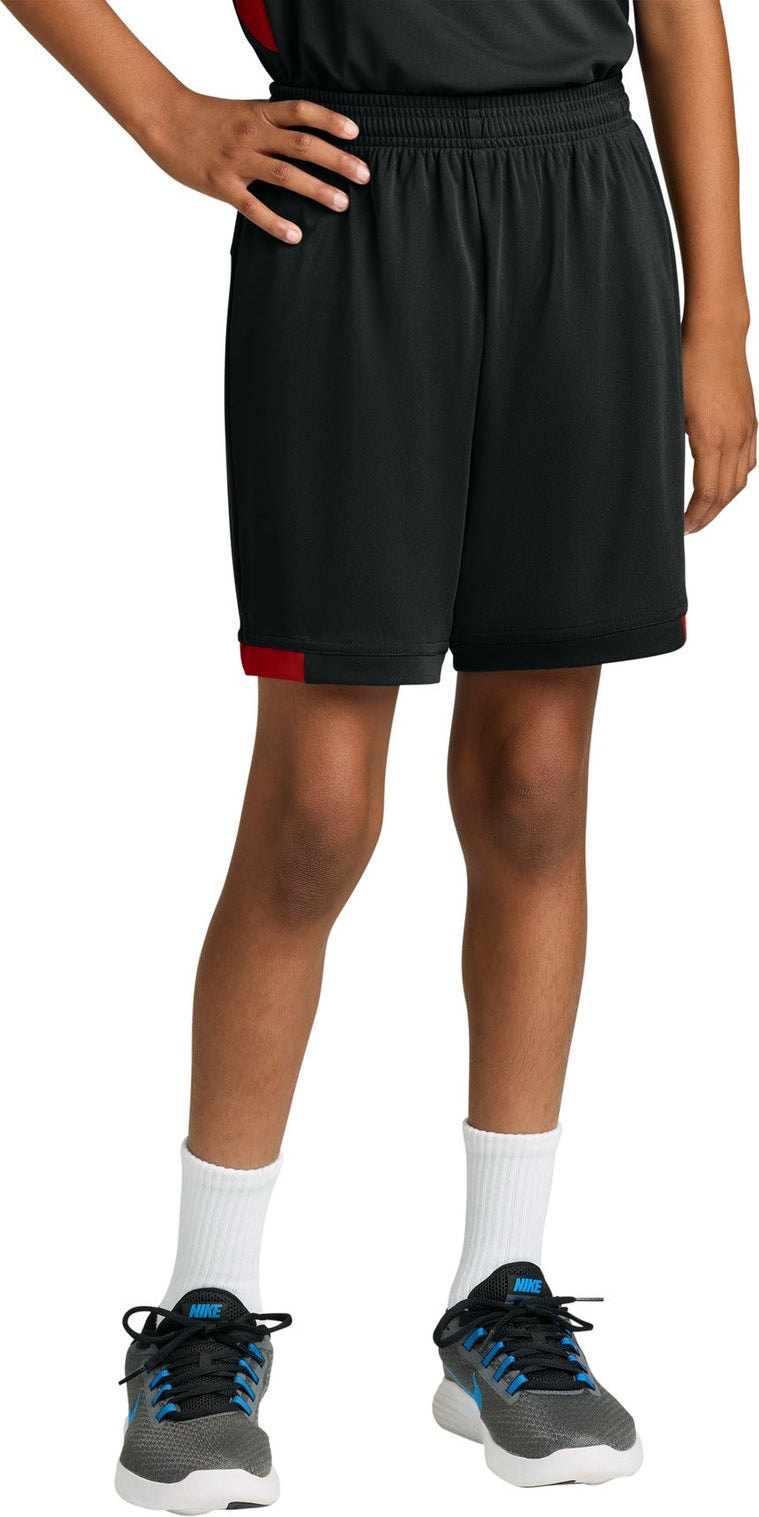 Blk/DpRed Sport-Tek Youth Club 5" Short YST4420