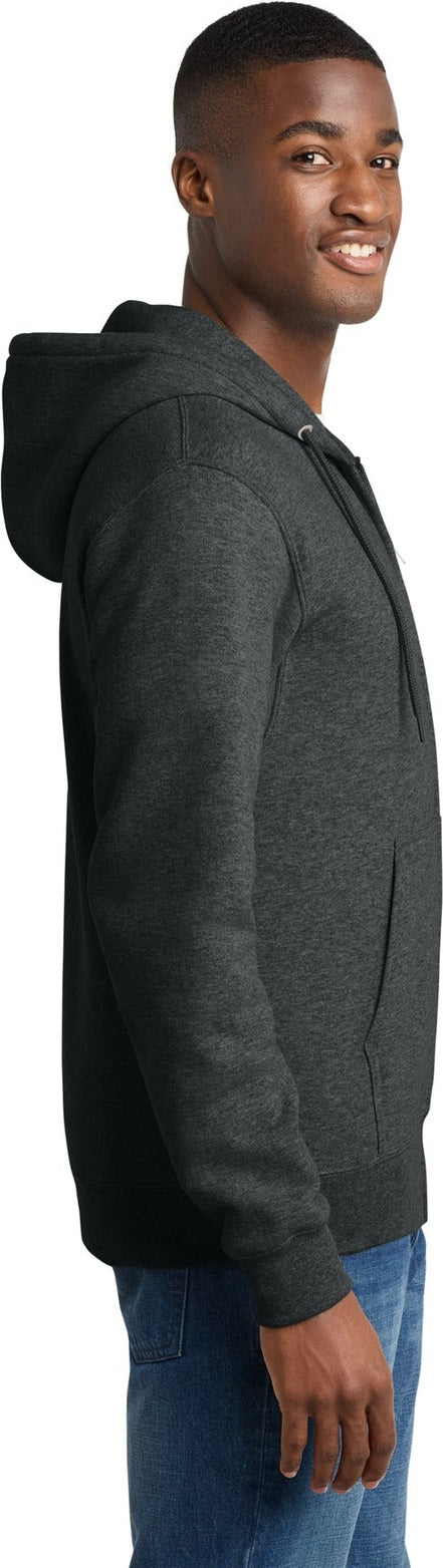 BlkHthr Port & Co Core Fleece Full-Zip Hooded Sweatshirt. PC78ZH