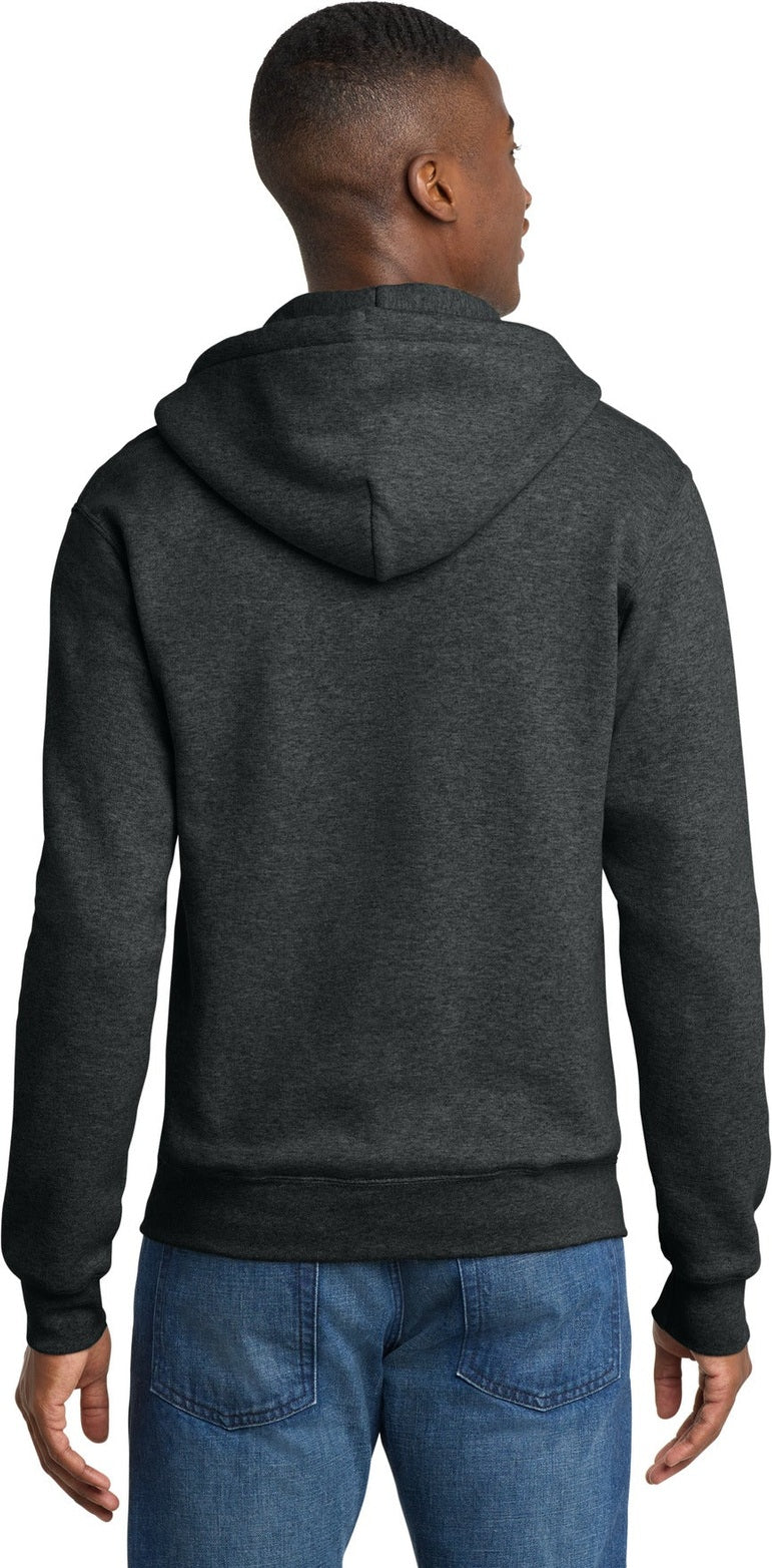 BlkHthr Port & Co Core Fleece Full-Zip Hooded Sweatshirt. PC78ZH