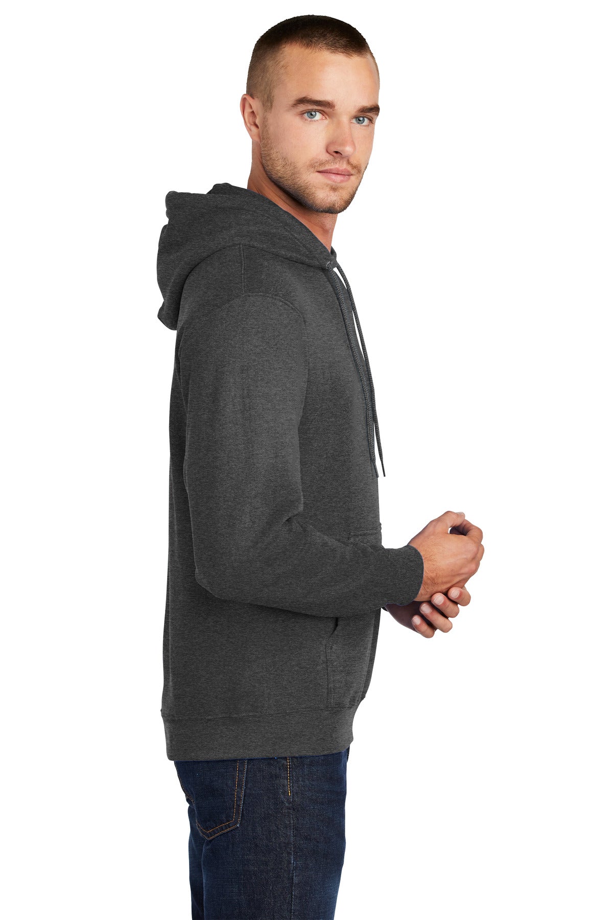 BlkHthr Port & Co Tall Core Fleece Pullover Hooded Sweatshirt PC78HT