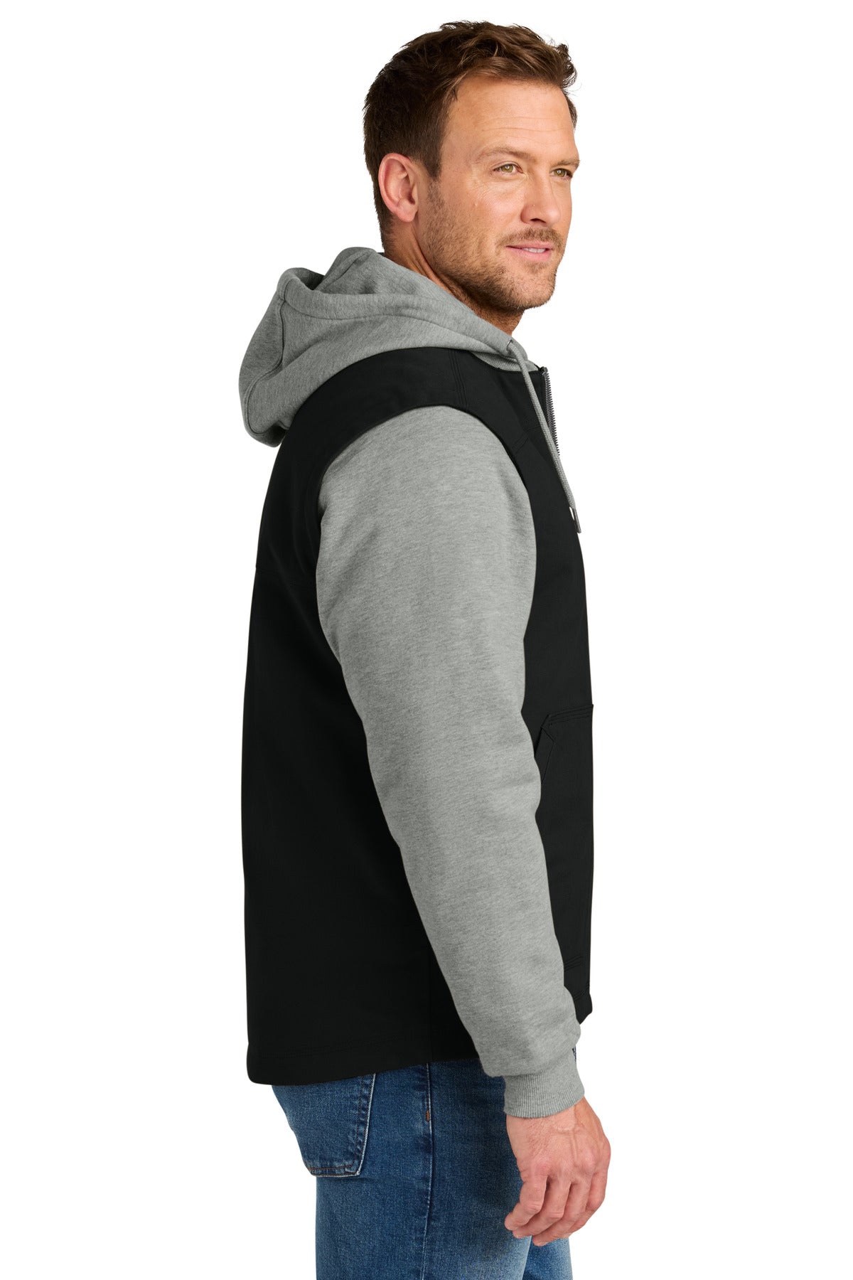 Blk/HthrGy CornerStone Duck Fleece Full-Zip Hooded Jacket CSJ42