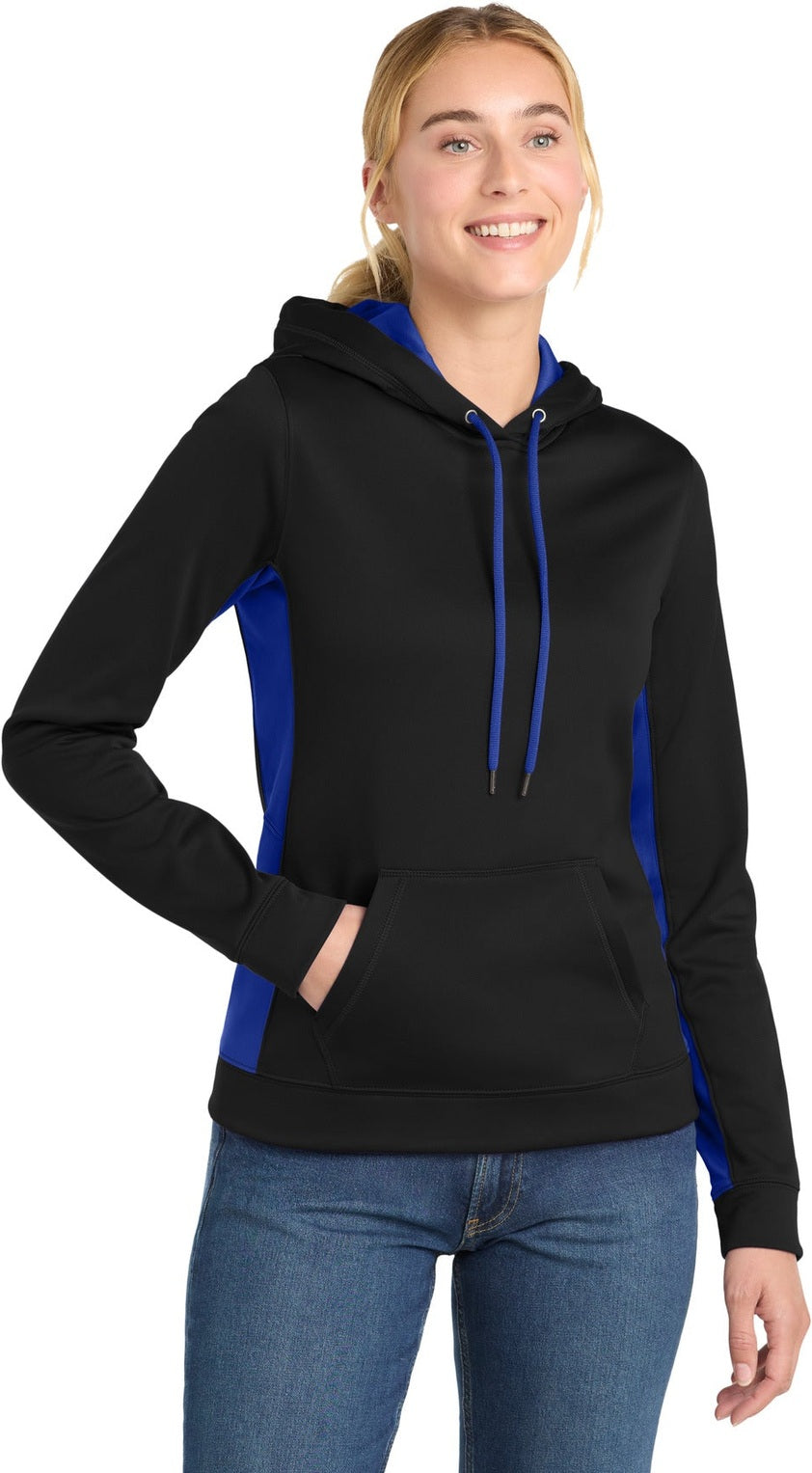 Blk/True Royal Sport-Tek Women's Sport-Wick Fleece Colorblock Hooded Pullover. LST235