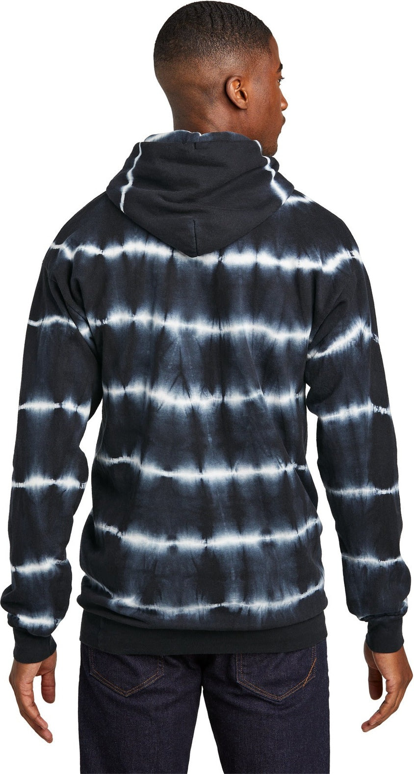 Blk/White Port & Co Allover Stripe Tie-Dye Fleece PC143