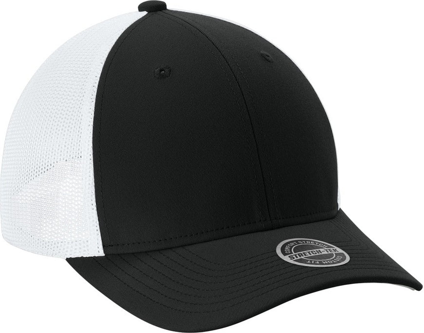 Blk/White Sport-Tek Stretch-Tek Mesh Back Cap STC60