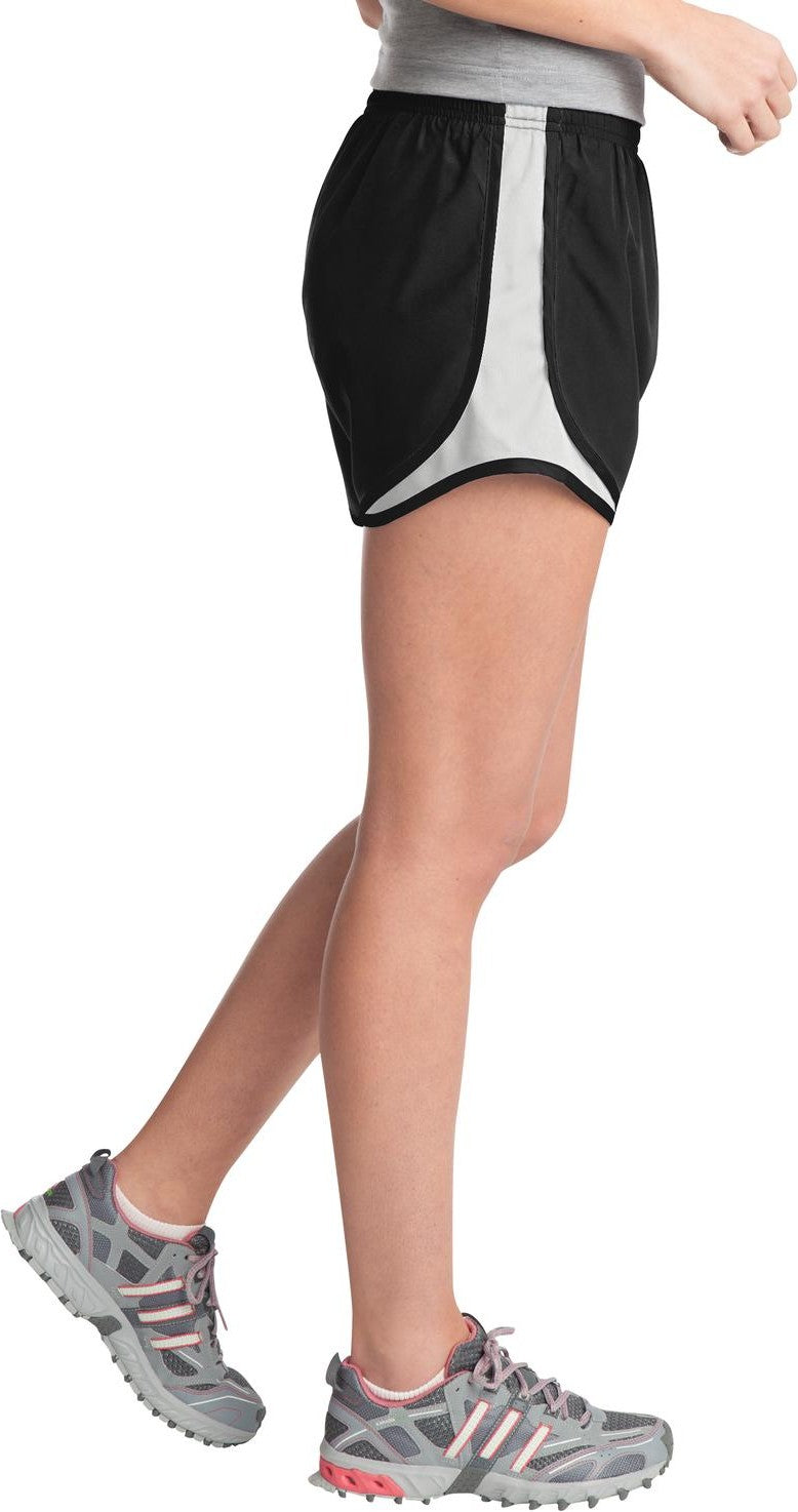 Blk/Wht/Blk Sport-Tek Women's Cadence Short. LST304