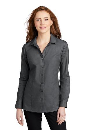 Blue Horiz/Wht Port Authority Women's Pincheck Easy Care Shirt LW645