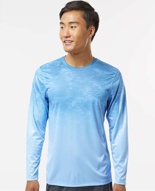 Blue Mist Fade Montauk Oceanic Fade Performance Long Sleeve T-Shirt - 229