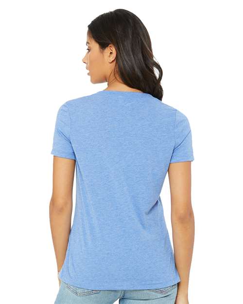 Blue Triblend Women's Relaxed Triblend Short Sleeve V-Neck Tee - 6415