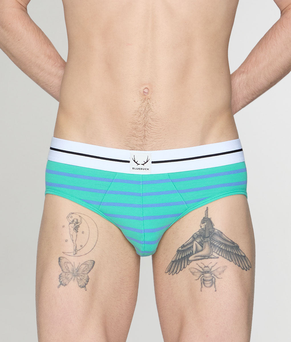 Bluebuck Nautical 25 Brief - Mint Leaf/blue Yonder Stripes / Small