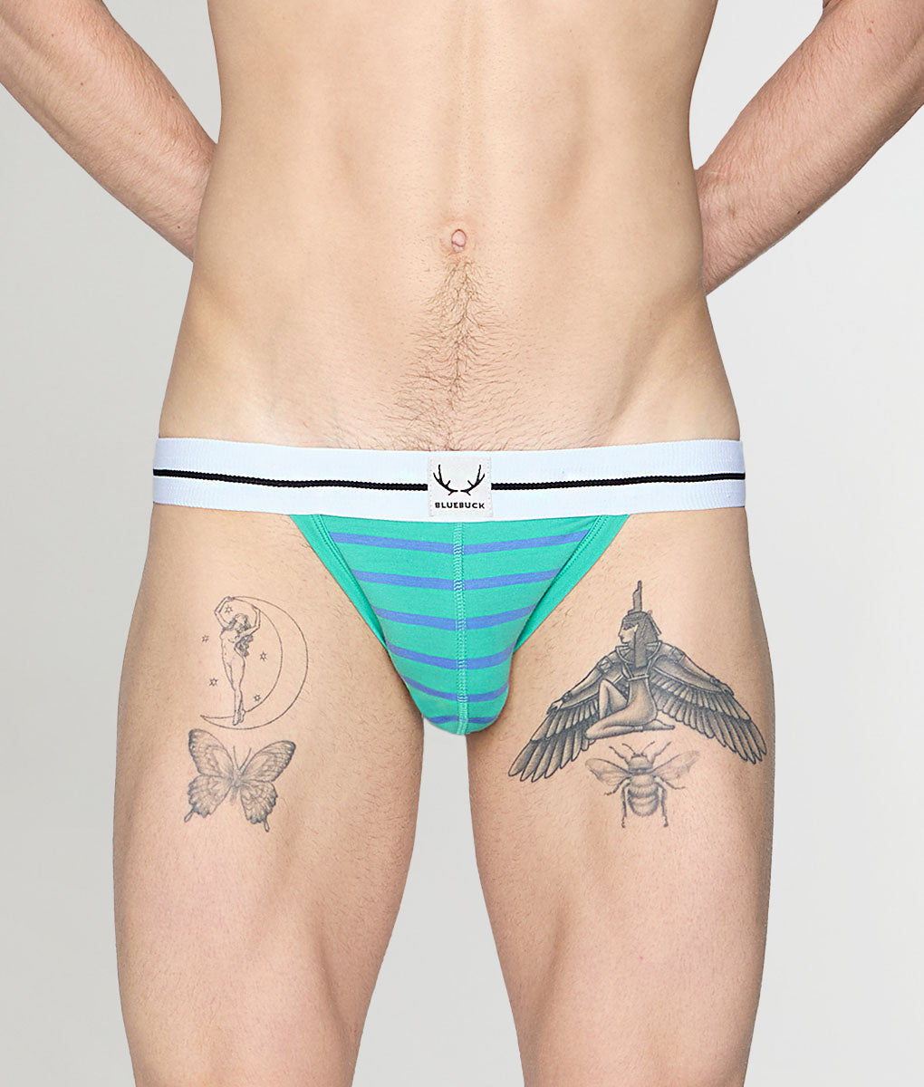 Bluebuck Nautical 25 Jockstrap - Mint Leaf/blue Yonder Stripes / Small