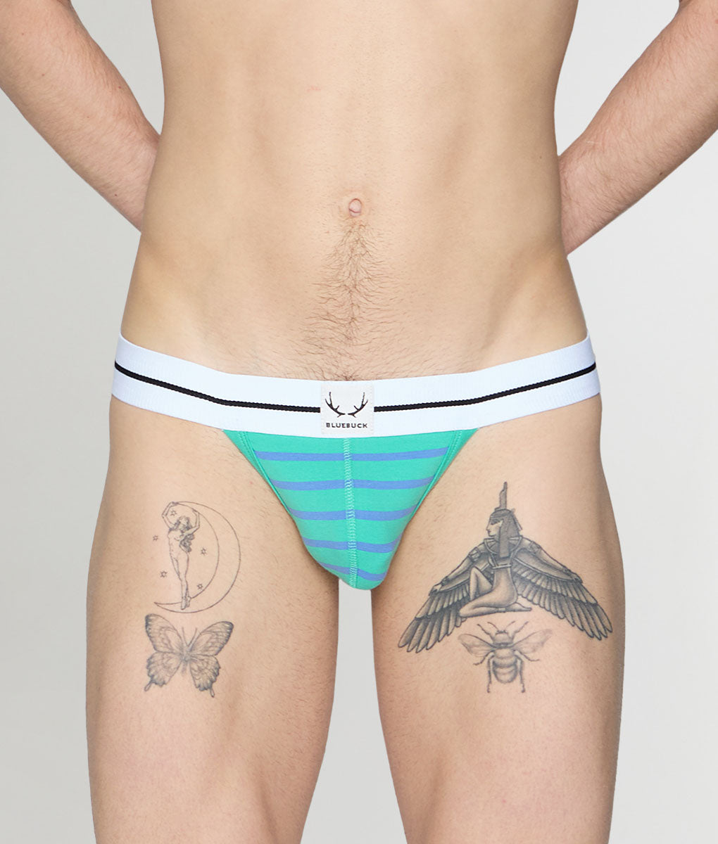 Bluebuck Nautical 25 Thong - Mint Leaf/blue Yonder Stripes / Small