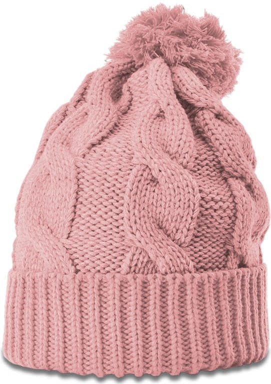 Blush Chunk Twist Knit Beanie with Cuff & Pom