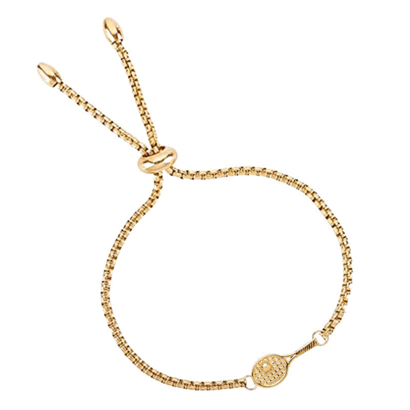 Born to Rally Gold Tennis Racquet Adjustable Bracelet - Gld / Os