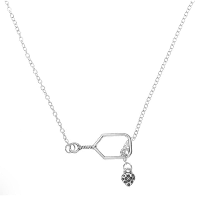 Born to Rally Lob and Love Lariat Pickleball Necklace - Sil / Os