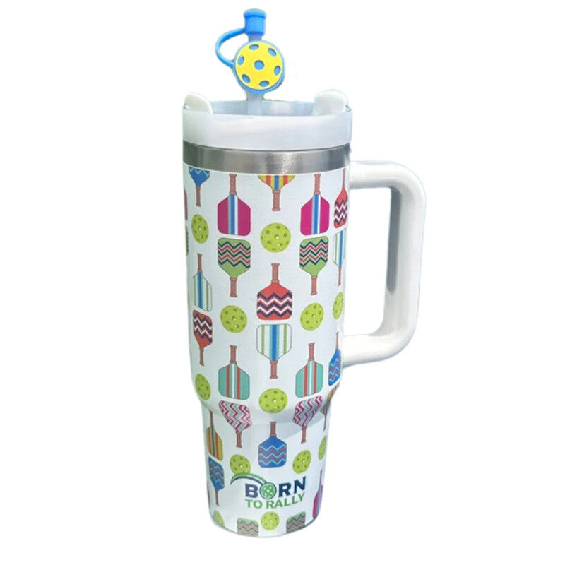 Born to Rally Pickleball 30 Oz Tumbler - Multi Paddle - Wht / Os