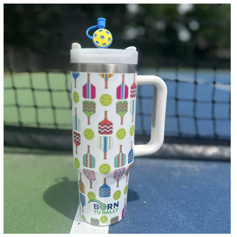 Born to Rally Pickleball 30 Oz Tumbler - Multi Paddle - Wht / Os