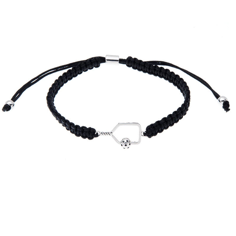 Born to Rally Pickleball Paddle Adjustable Rope Bracelet (black) - Blk / Os