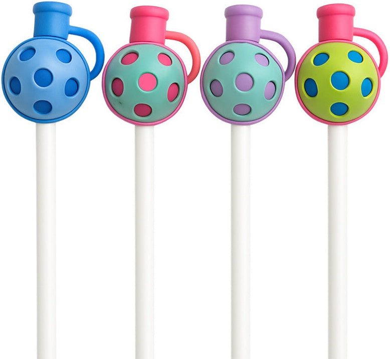 Born to Rally Pickleball Straw Covers (4x) - Pink Blue Green Yellow