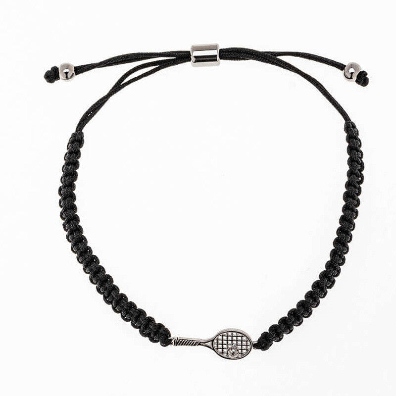 Born to Rally Tennis Racquet Adjustable Rope Bracelet (black) - Blk / Os