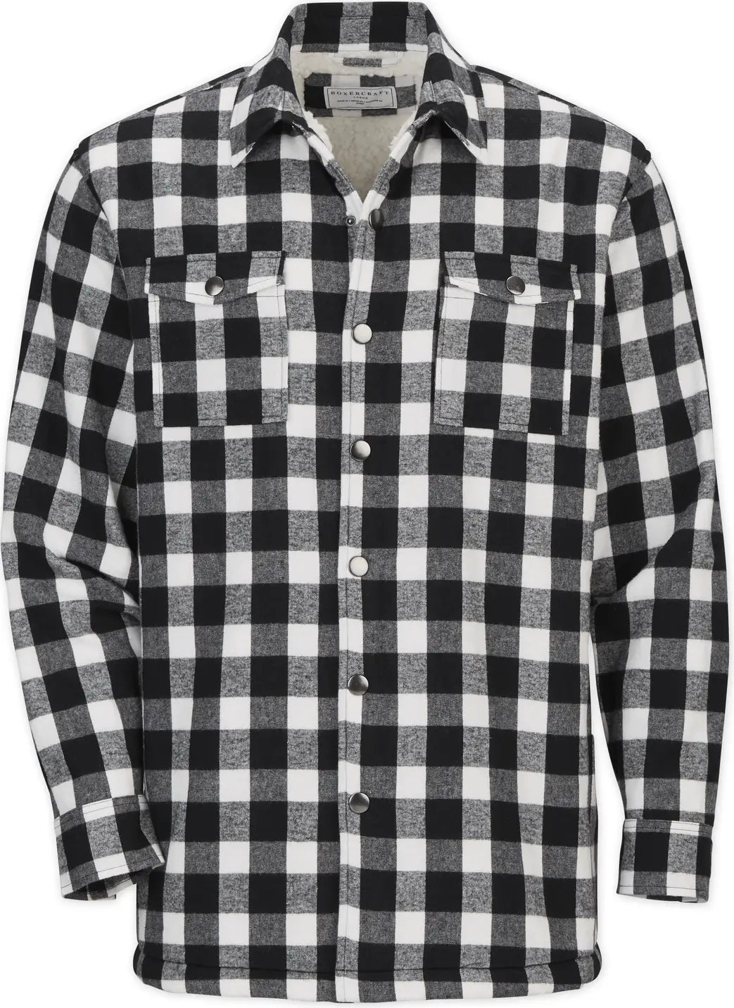 Boxercraft Bm7601 Flannel Sherpa Workshirt - Black White Buffalo Plaid - Adult Xs