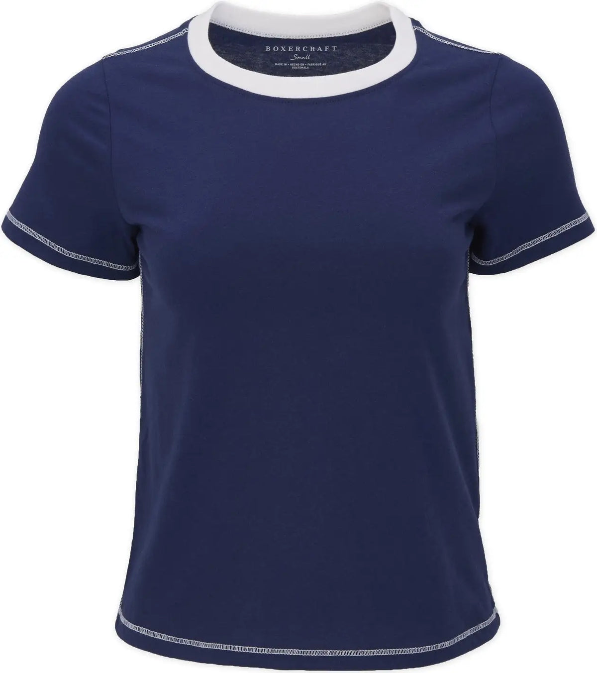 Boxercraft Bw2106 Women’s Contrast Stitch Baby Tee - Navy White - Ladies Xs