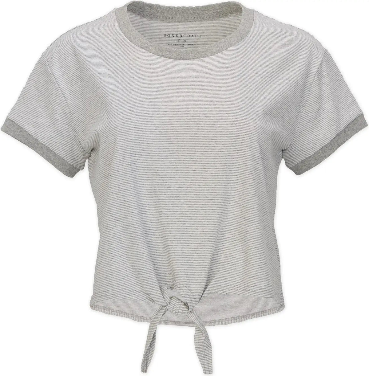 Boxercraft Bw2107 Women’s Striped Tie Front Tee - Oxford Heather-whi - Gray White / Ladies Xs
