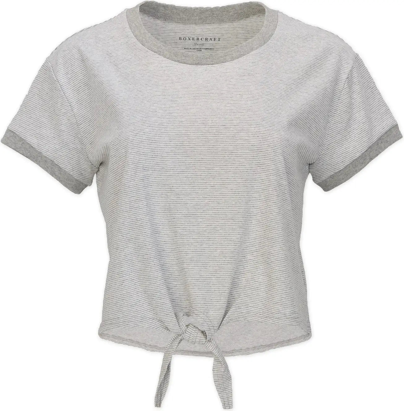 Boxercraft Bw2107 Women’s Striped Tie Front Tee - Oxford Heather-whi - Gray White / Ladies Xs