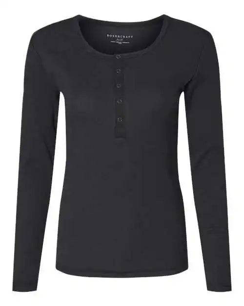 Boxercraft Bw2402 Women’s Harper Long Sleeve Henley Black