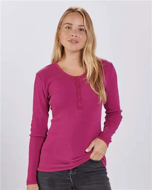 Boxercraft Bw2402 Women’s Harper Long Sleeve Henley - Orchid