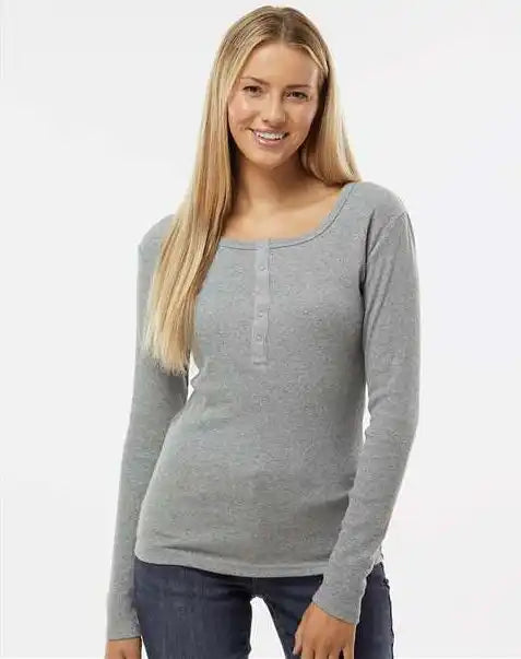 Boxercraft Bw2402 Women’s Harper Long Sleeve Henley Oxford Heather