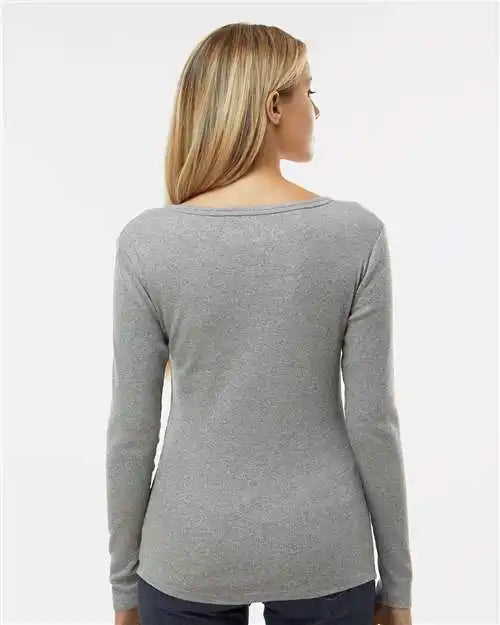 Boxercraft Bw2402 Women’s Harper Long Sleeve Henley Oxford Heather