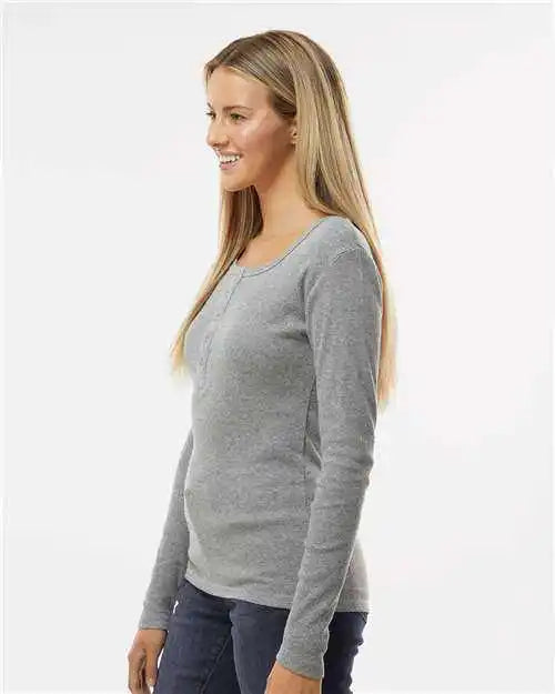 Boxercraft Bw2402 Women’s Harper Long Sleeve Henley Oxford Heather