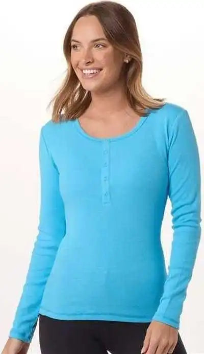 Boxercraft Bw2402 Women’s Harper Long Sleeve Henley Pacific Blue
