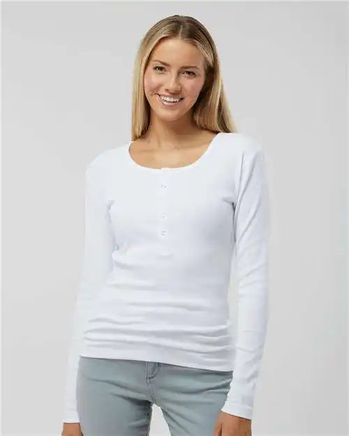Boxercraft Bw2402 Women’s Harper Long Sleeve Henley - White