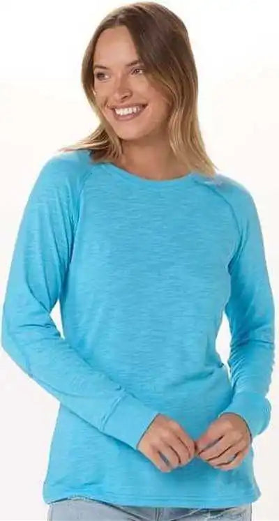 Boxercraft Bw3166 Women’s Solid Preppy Patch Long Sleeve T-shirt - Pacific Blue