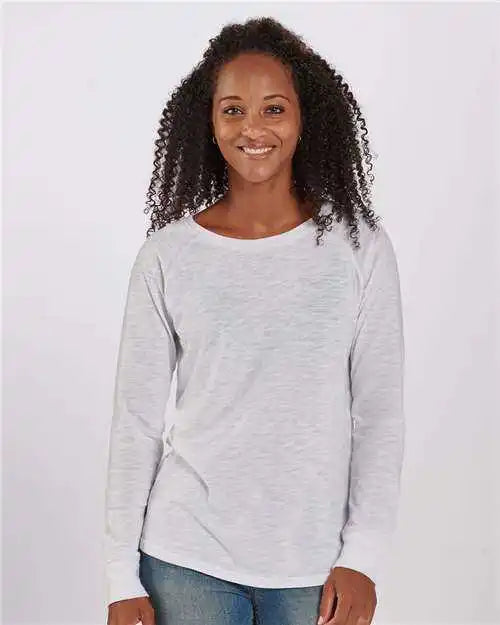Boxercraft Bw3166 Women’s Solid Preppy Patch Long Sleeve T-shirt - White