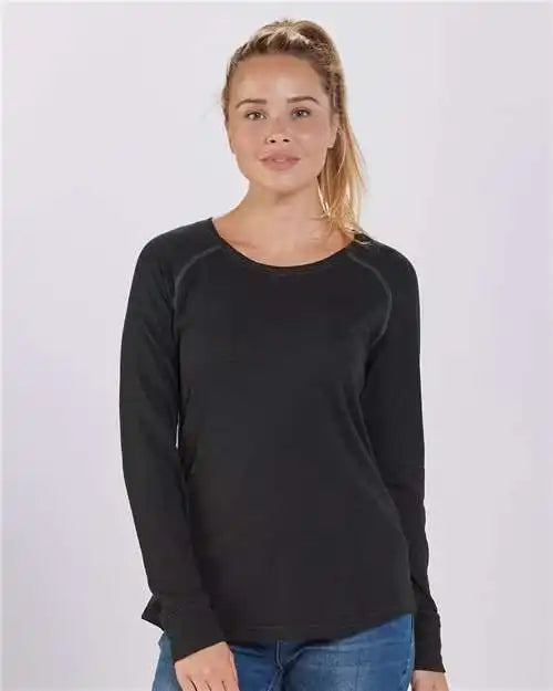 Boxercraft Bw3166 Women’s Solid Preppy Patch Long Sleeve T-shirt - Black